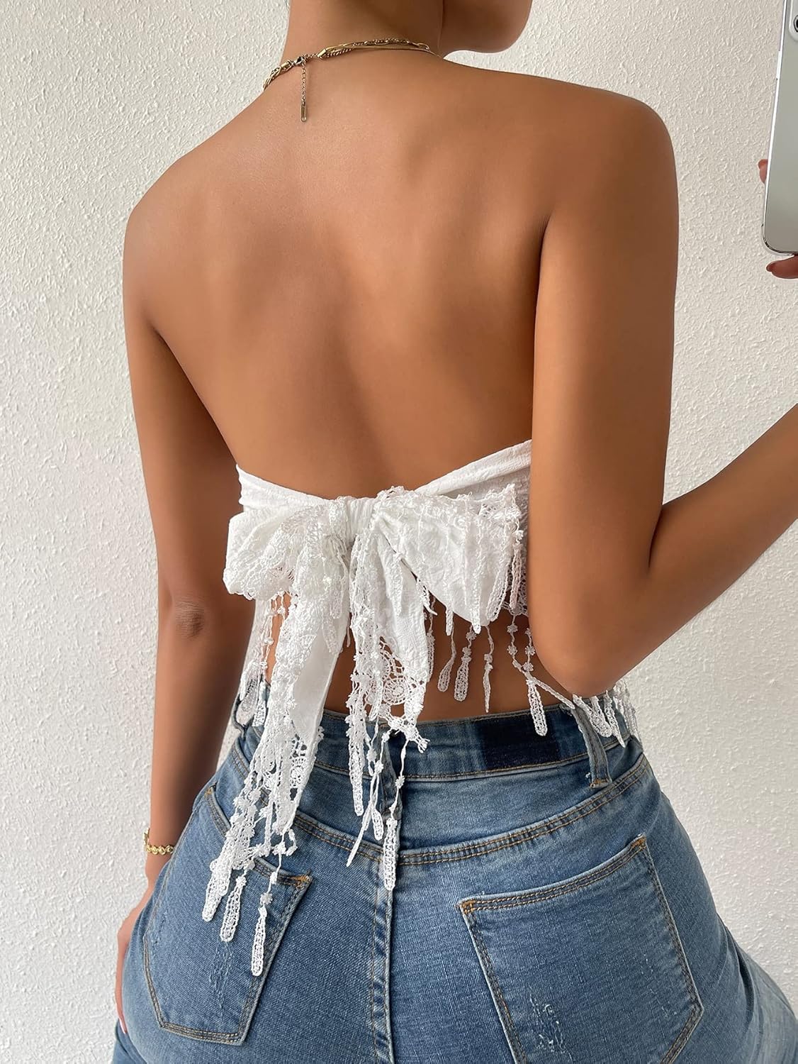 MakeMeChic Women's Boho Crop Tube Top Floral Tie Back Cute Bandana Tops - Image 4
