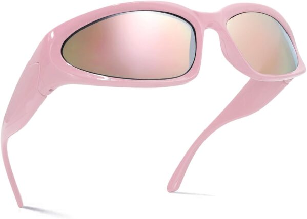 knliwkm Y2K Wrap Around Sunglasses Fashion Rave Metallic Chrome Space Alien Glasses Futuristic Shades Sports for Women Men