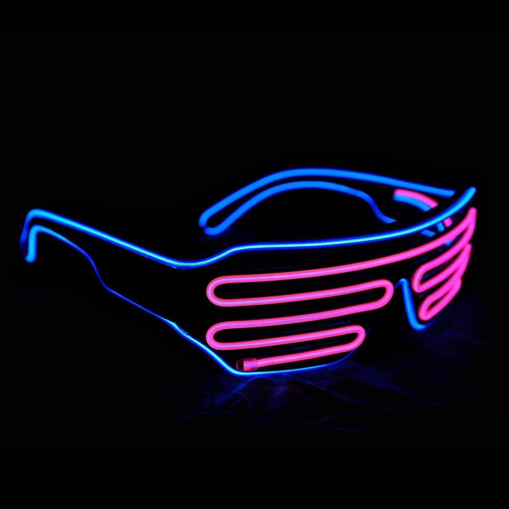Light Up Flashing Shutter Neon Rave Glasses El Wire LED Sunglasses Glow DJ Costumes For Party, 80s, EDM RB03 (Blue - Pink) - Image 3