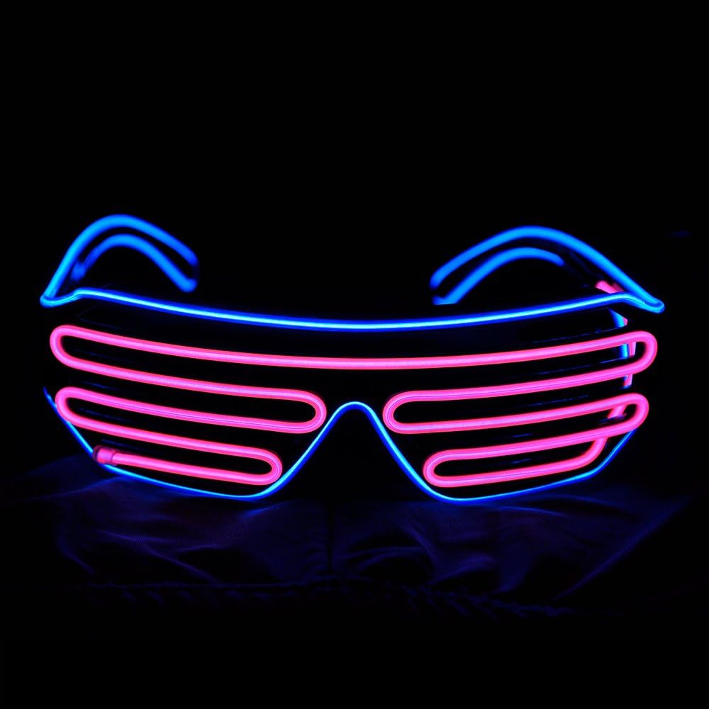 Light Up Flashing Shutter Neon Rave Glasses El Wire LED Sunglasses Glow DJ Costumes For Party, 80s, EDM RB03 (Blue - Pink) - Image 4