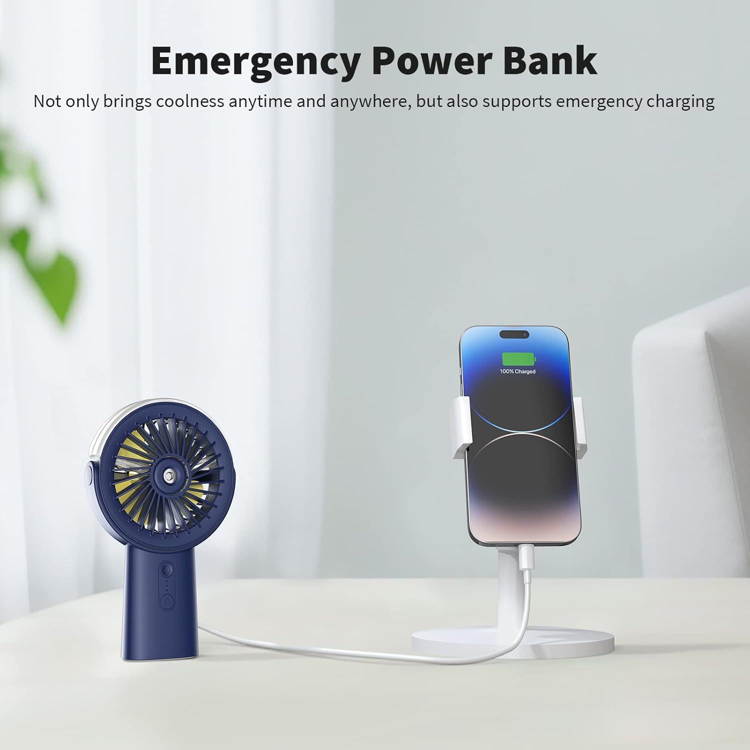 Otlonpe Handheld Misting Fan Portable, 4000mAh Rechargeable Small Personal Water Spray Hand Held Mist Fan Battery Operated, 90° Rotatable, Power Bank for Travel Home Office Men Women Kids (Blue) - Image 5