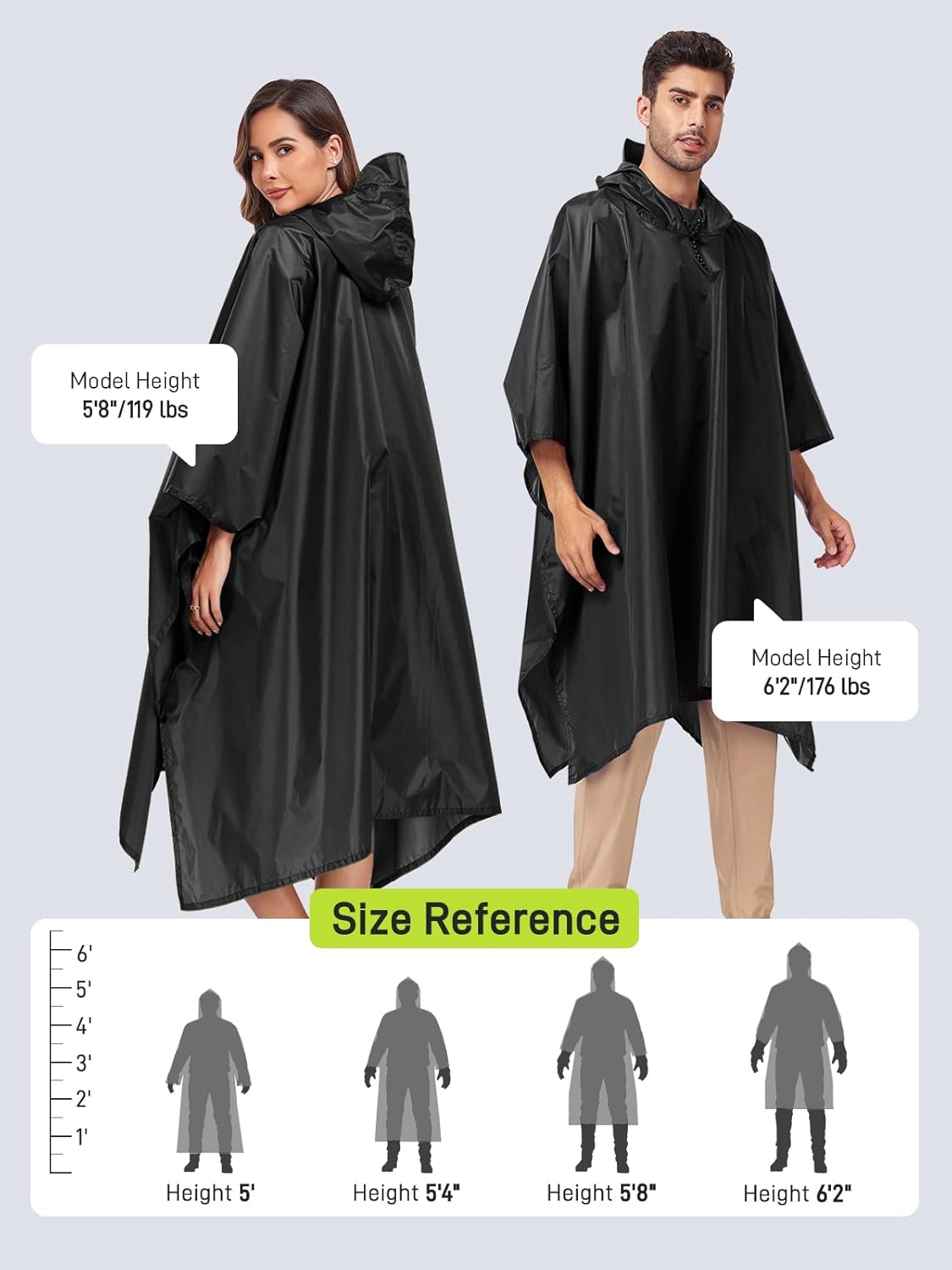 SaphiRose Hooded Rain Poncho Waterproof Raincoat Jacket for Men Women Adults - Image 2
