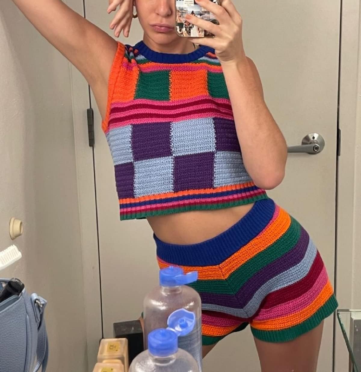 Women Sleeveless Bodycon 2Pcs Knitted Shorts Set Strap Crop Top Cami High Waist Shorts Summer Tracksuits Streetwear - Image 2
