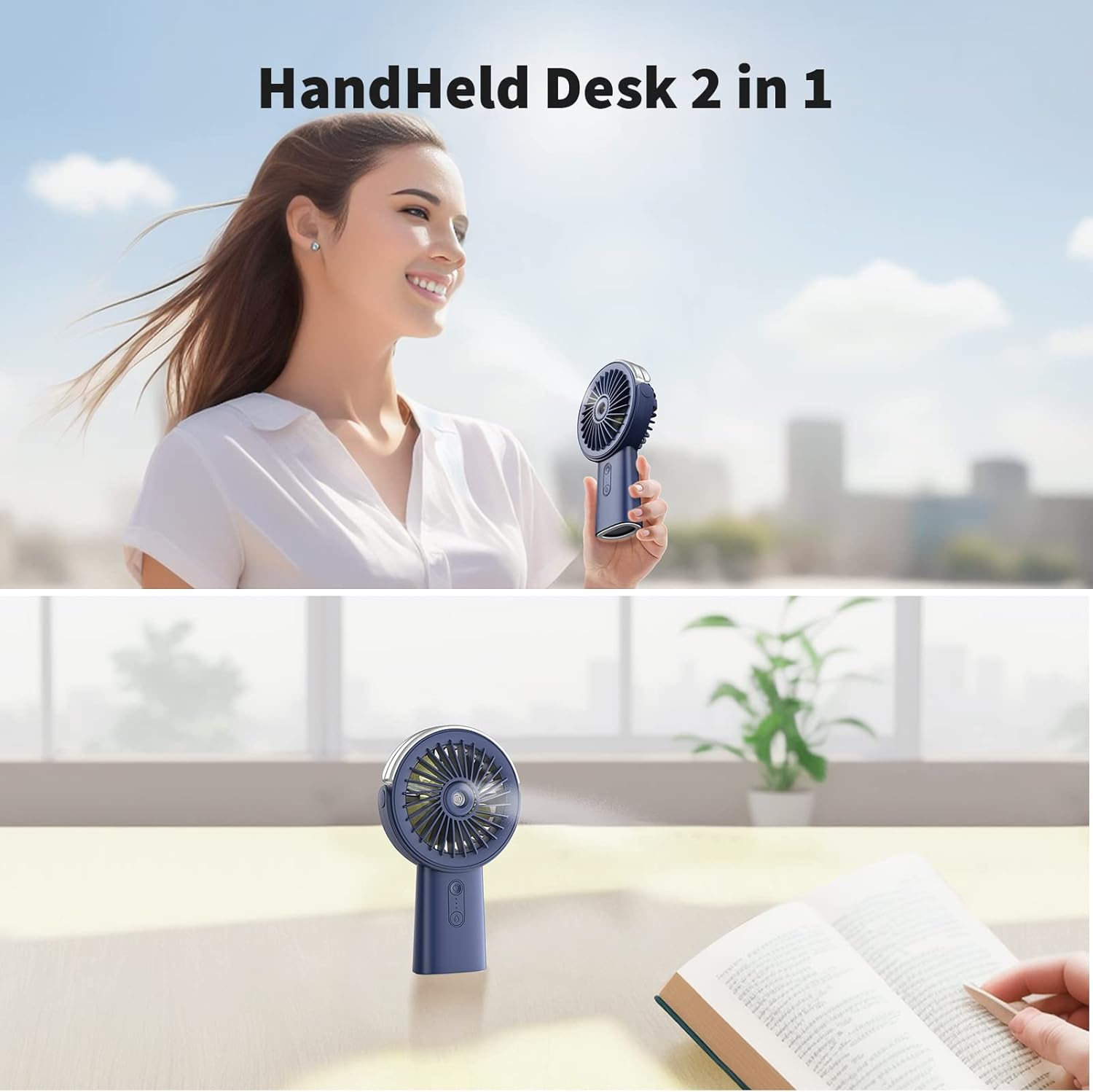 Otlonpe Handheld Misting Fan Portable, 4000mAh Rechargeable Small Personal Water Spray Hand Held Mist Fan Battery Operated, 90° Rotatable, Power Bank for Travel Home Office Men Women Kids (Blue) - Image 4