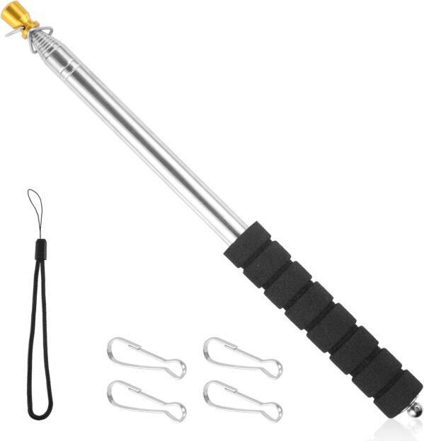 Telescopic Handheld Flagpoles, 9.8ft Telescopic Handheld Flagpoles with Clips Collapsible Black Flag Pole Pointer for Festival Portable Extendable Tour Guide Flag Teaching Pointer Stick