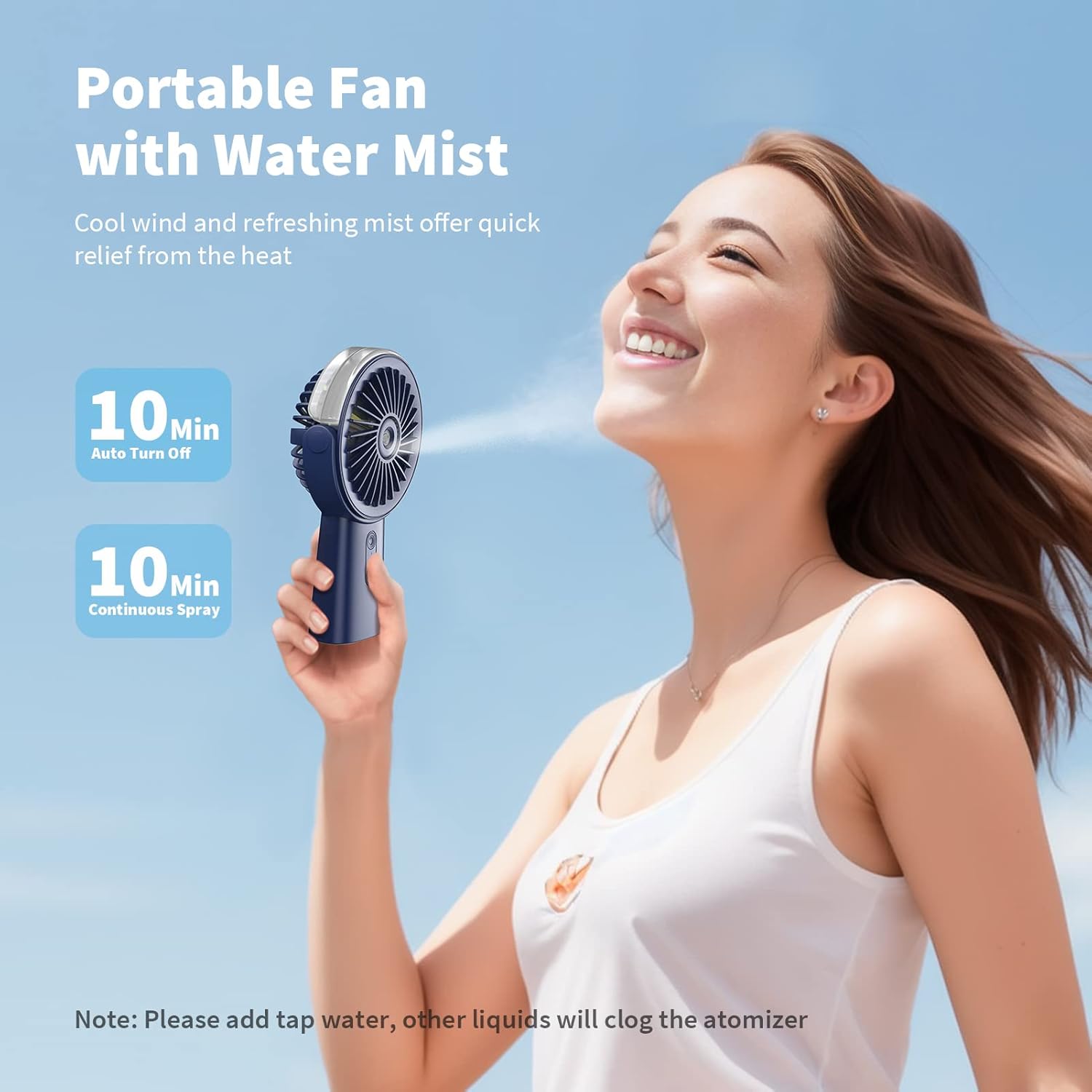 Otlonpe Handheld Misting Fan Portable, 4000mAh Rechargeable Small Personal Water Spray Hand Held Mist Fan Battery Operated, 90° Rotatable, Power Bank for Travel Home Office Men Women Kids (Blue) - Image 2