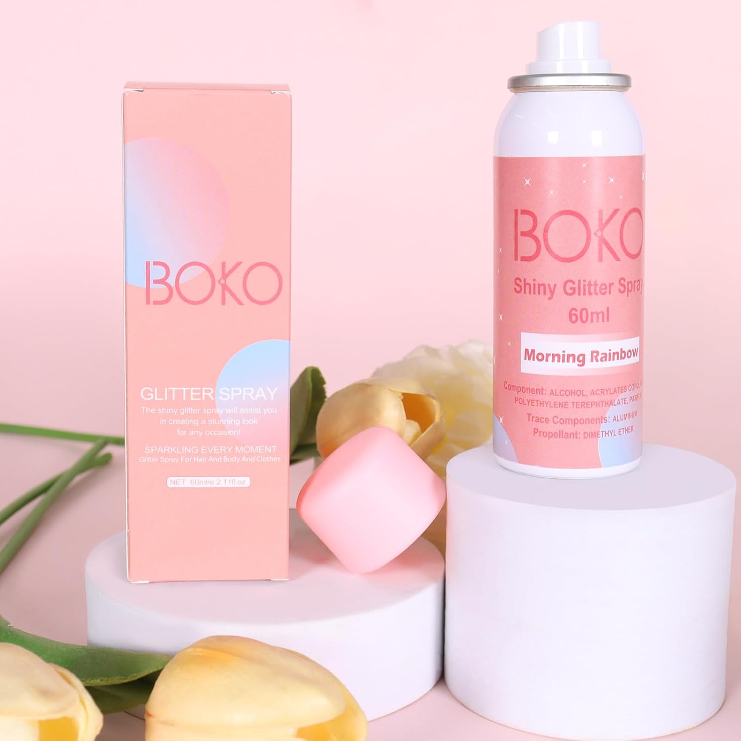 Boko Body Glitter Spray, 60ML Holographic Silver Glitter Spray for Body Hair Clothes, Quick-Drying and Long-Lasting Glitter Hairspray Body Shiny for Festival Music Concert Party Rave Accessories - Image 8