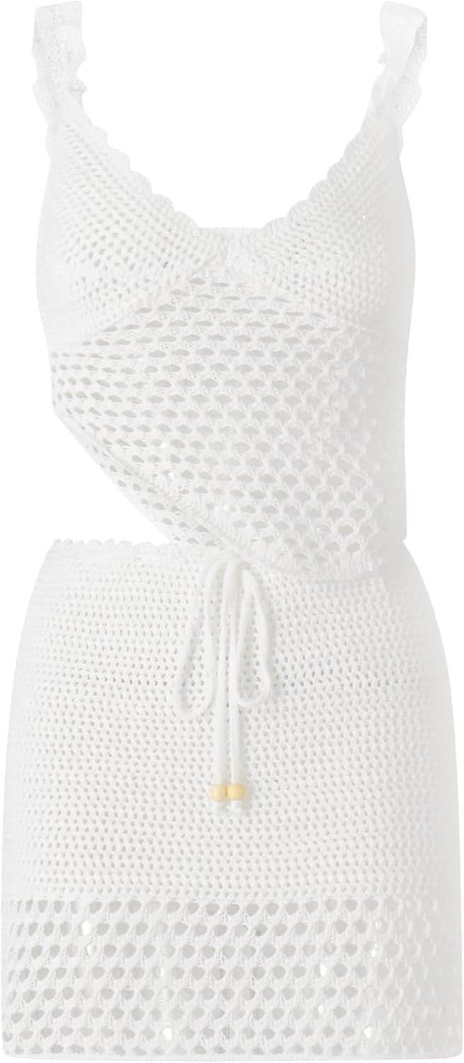 Sawden Women Y2k Crochet Knitted Two Piece Outfits Hollow Out Cami Top and High Waist Mini Skirt Beach Wear - Image 4