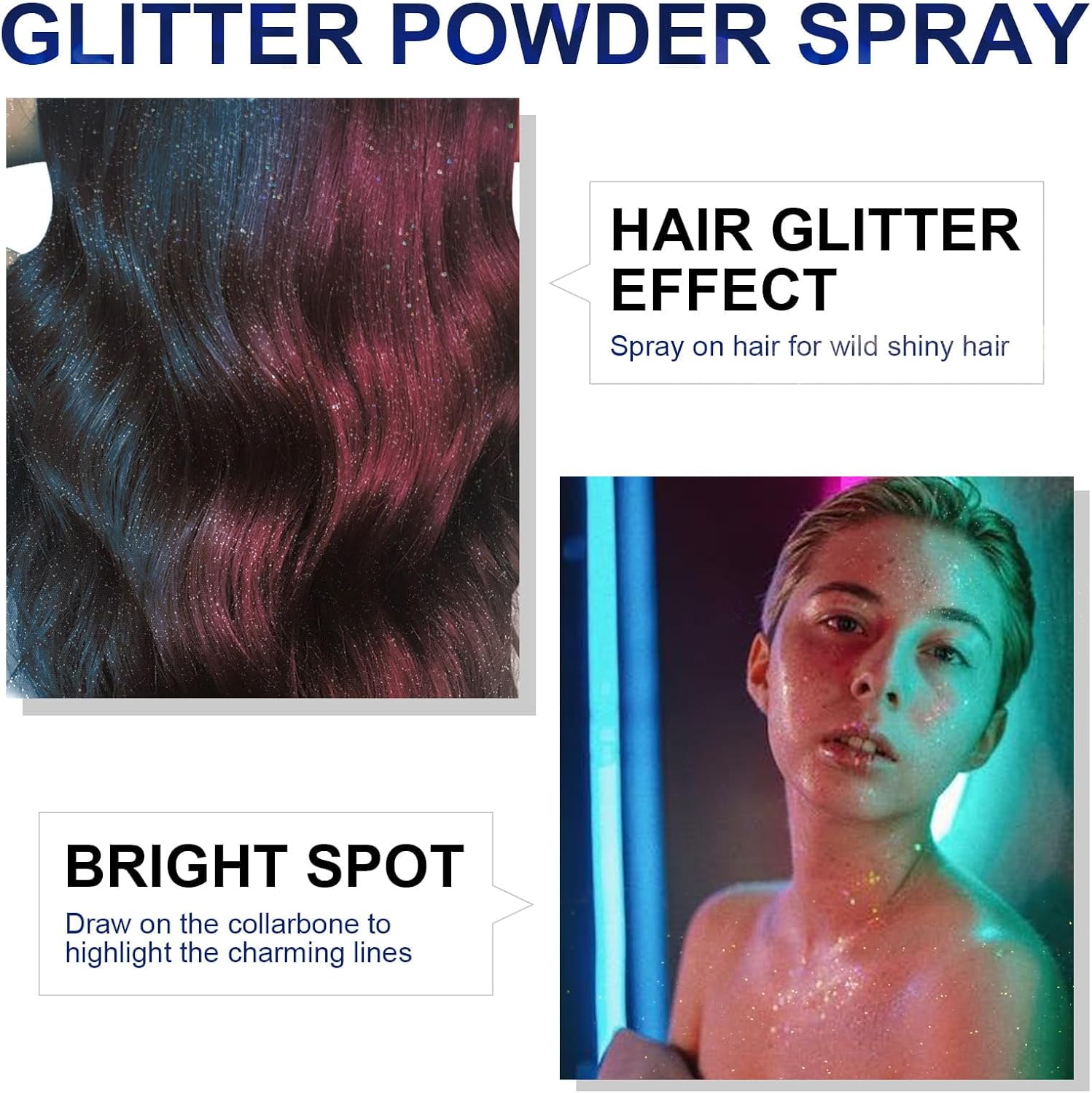 Body Glitter Spray for Hair and Body, Hairspray for Clothes, Long-Lasting Body Shimmer Spray Suitable for Stage, Festival Rave and Makeup Prom 2.11 Fl Oz - Image 2