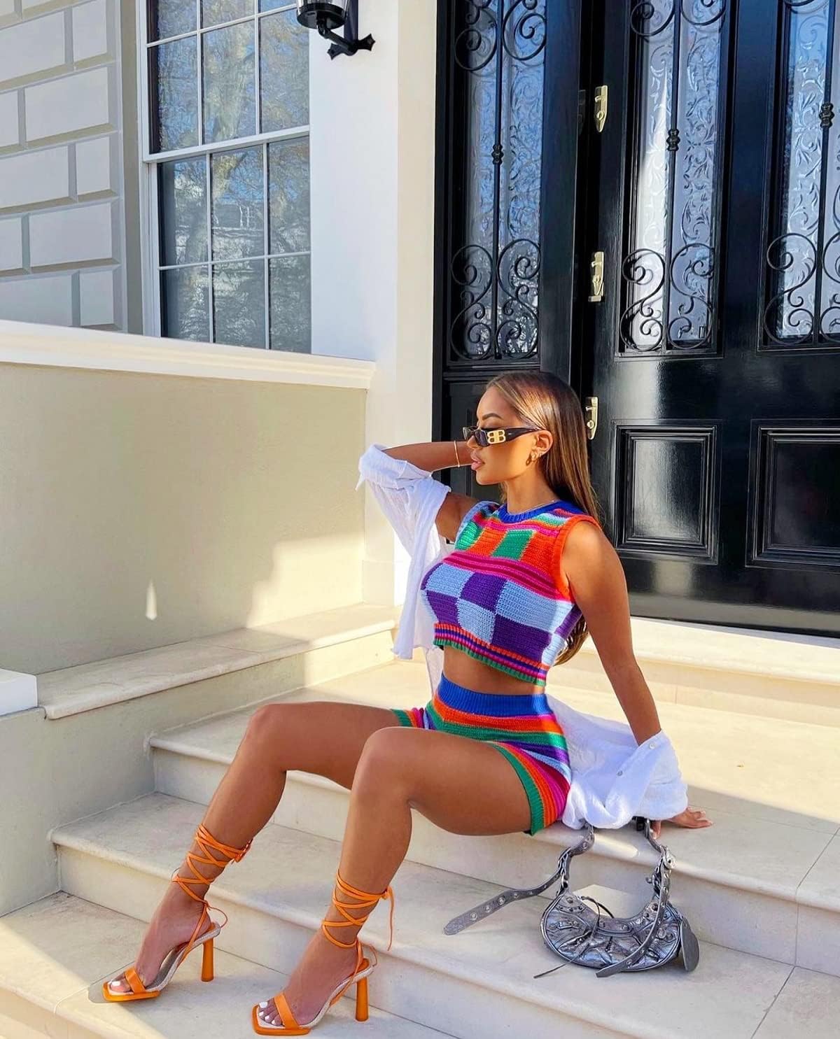 Women Sleeveless Bodycon 2Pcs Knitted Shorts Set Strap Crop Top Cami High Waist Shorts Summer Tracksuits Streetwear - Image 5