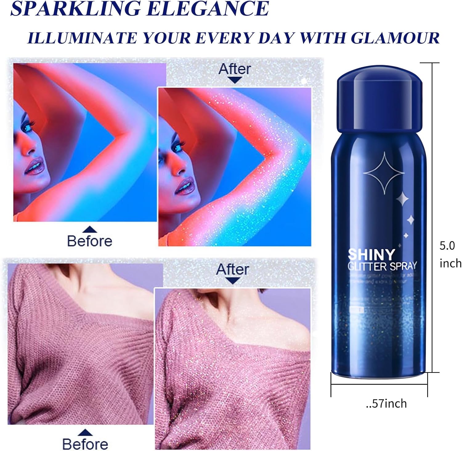 Body Glitter Spray for Hair and Body, Hairspray for Clothes, Long-Lasting Body Shimmer Spray Suitable for Stage, Festival Rave and Makeup Prom 2.11 Fl Oz - Image 5