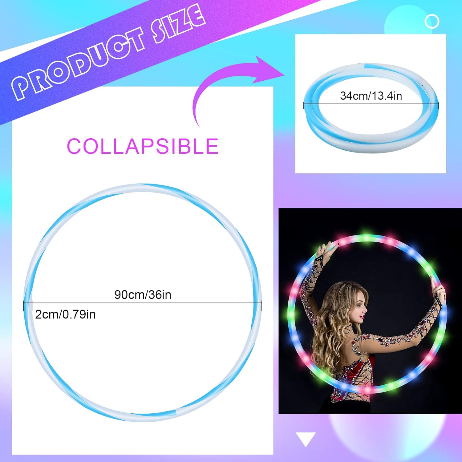 Jerify 8 Pack 36 Inch LED Light up Hoop for Kids Adults Children, Festival Accessories LED Glowing Lights Fitness Exercise Changing Exercise Glowing Hoop for Kids Dance Dark Fitness - Image 2