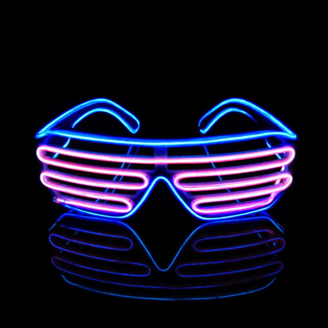 Light Up Flashing Shutter Neon Rave Glasses El Wire LED Sunglasses Glow DJ Costumes For Party, 80s, EDM RB03 (Blue - Pink) - Image 2