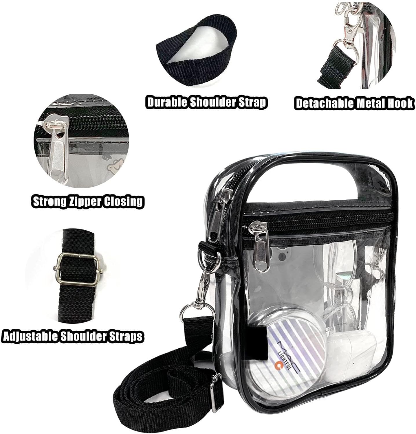 Fibrdoo Clear Crossbody Purse Bag, Clear Bag Stadium Approved with Front Pocket for Concerts Sports Festivals - Image 4