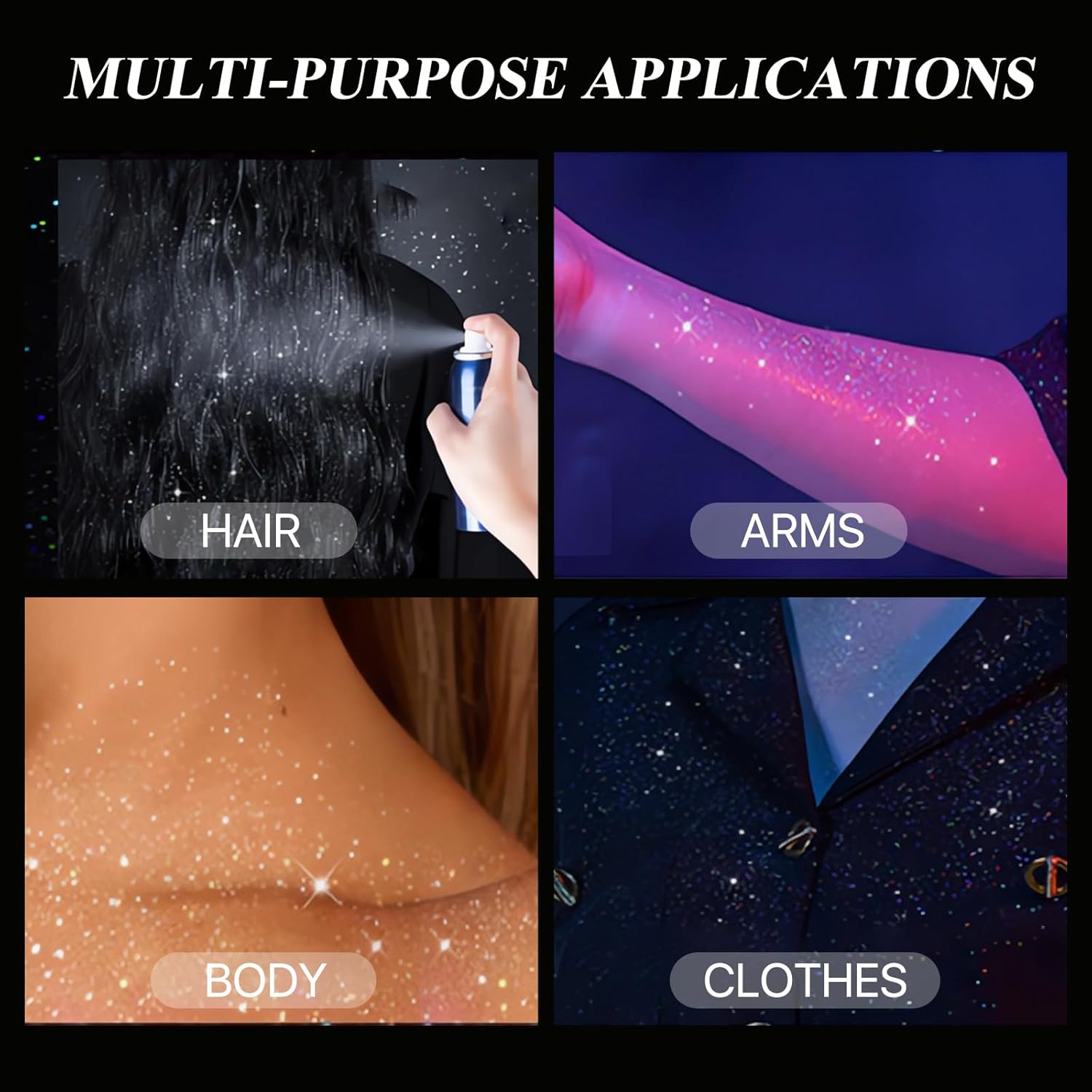 Body Glitter Spray for Hair and Body, Hairspray for Clothes, Long-Lasting Body Shimmer Spray Suitable for Stage, Festival Rave and Makeup Prom 2.11 Fl Oz - Image 4