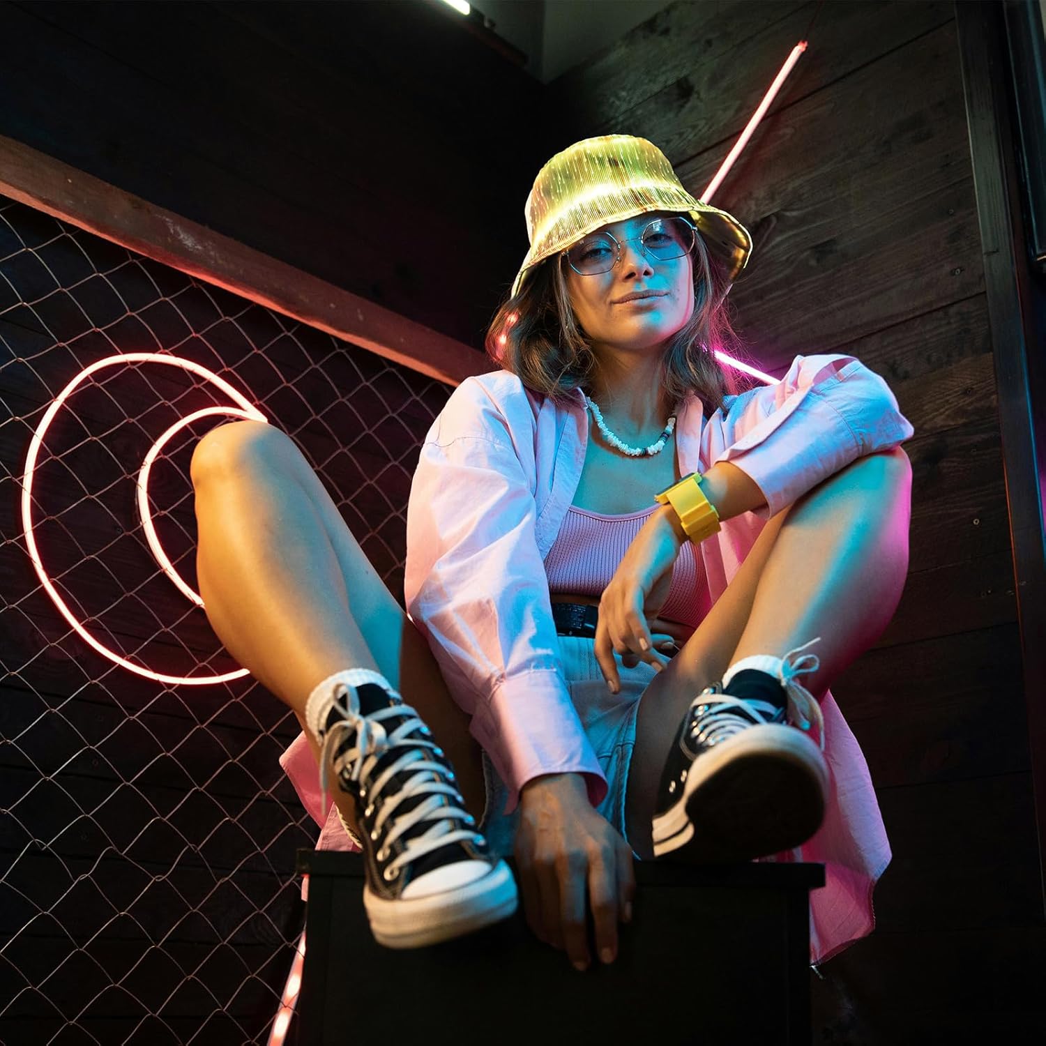 LED Rave Bucket Hat Light up Fisherman Cap 7 Colors Glow in the Dark Party Hats USB Rechargeable EDM Festival Gear - Image 3