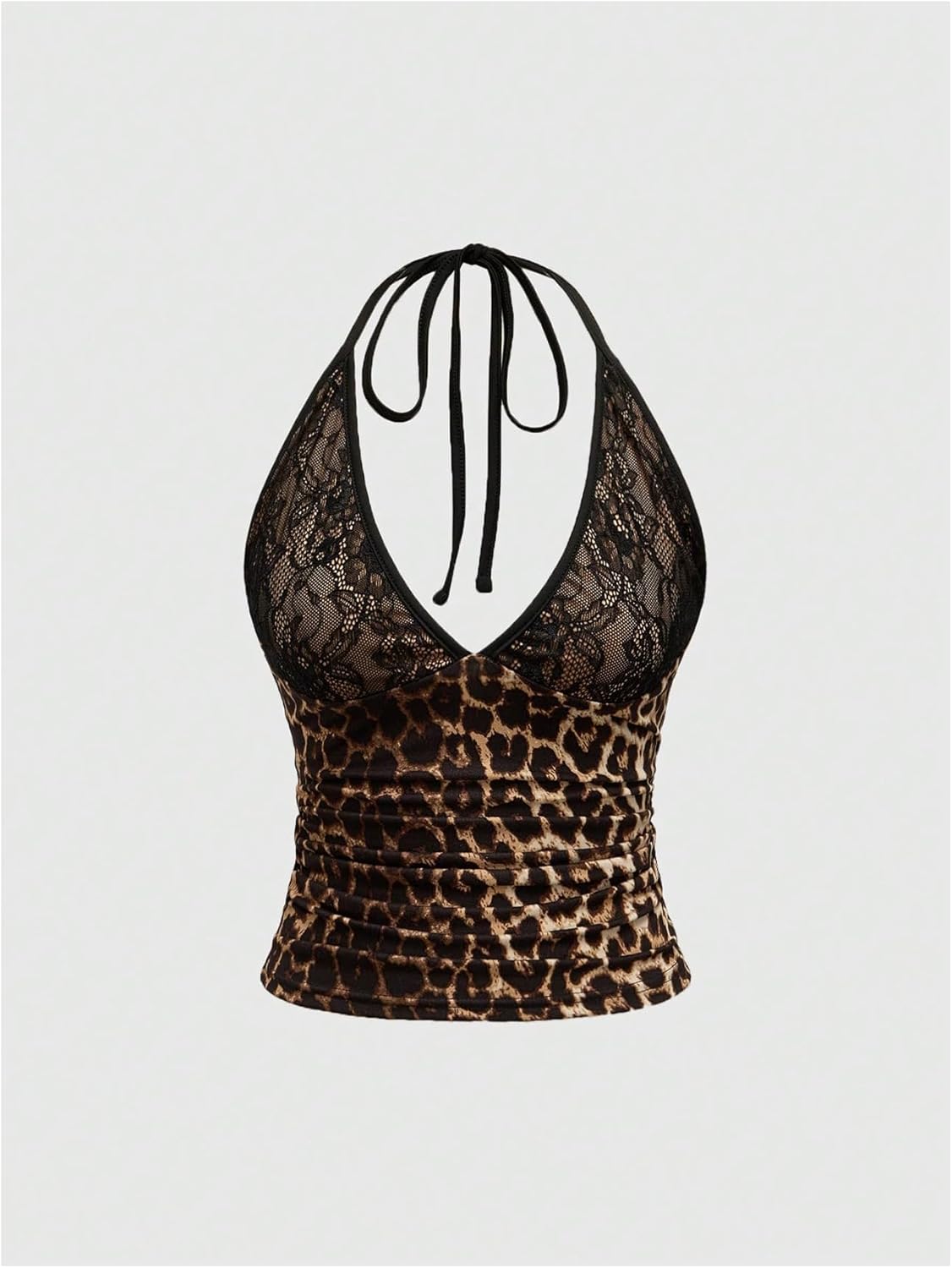 SweatyRocks Women's Y2K Skirts Sets Leopard Print Lace Halter Top and Layered Mini Skirt 2 Piece Outfit - Image 3