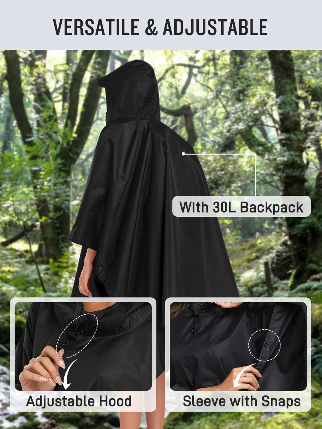 SaphiRose Hooded Rain Poncho Waterproof Raincoat Jacket for Men Women Adults - Image 6