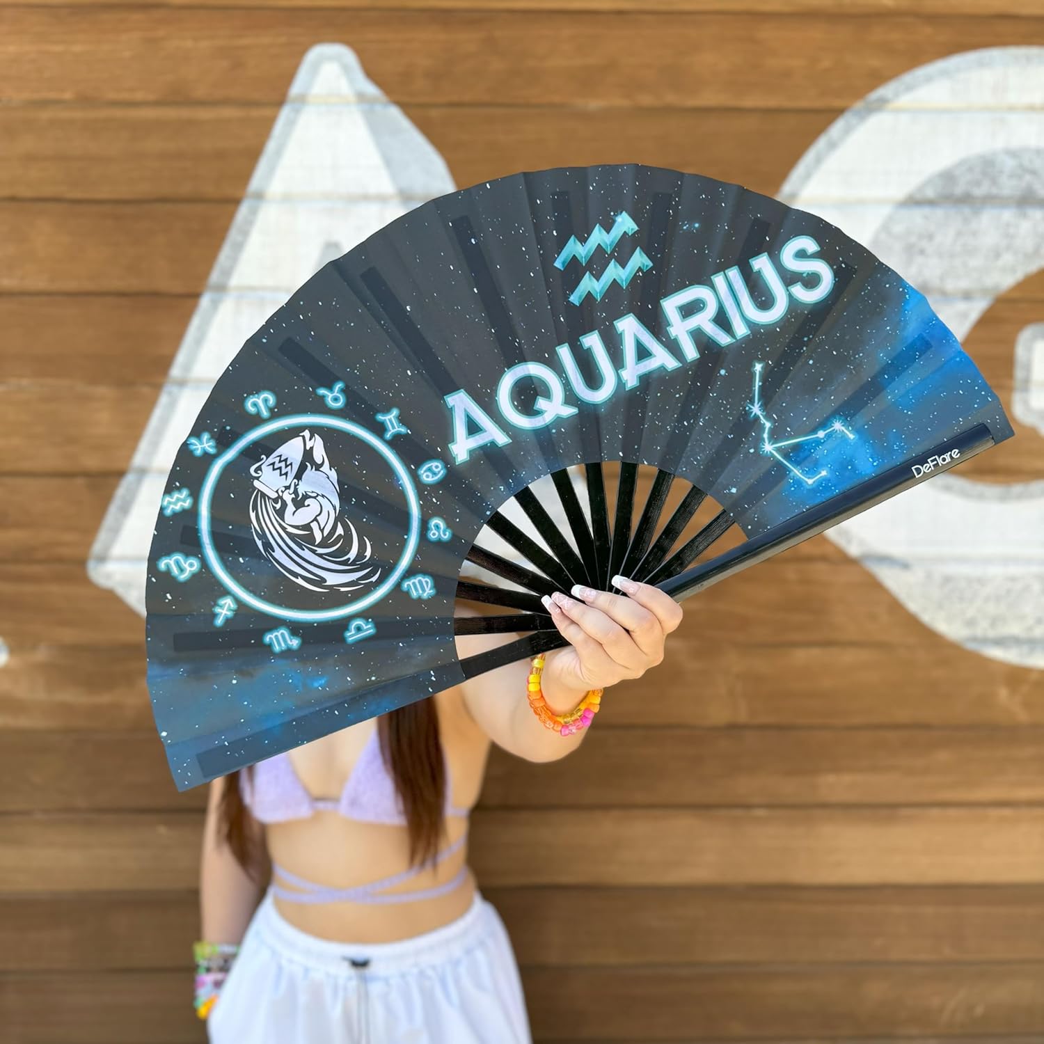 DeFlare | Cosmic Zodiac Rave Fan | Zodiac Sign Hand Fan | Astrology Rave Fan | Hand Fan | Large Rave Fan | Large Clacking Fan - Image 5