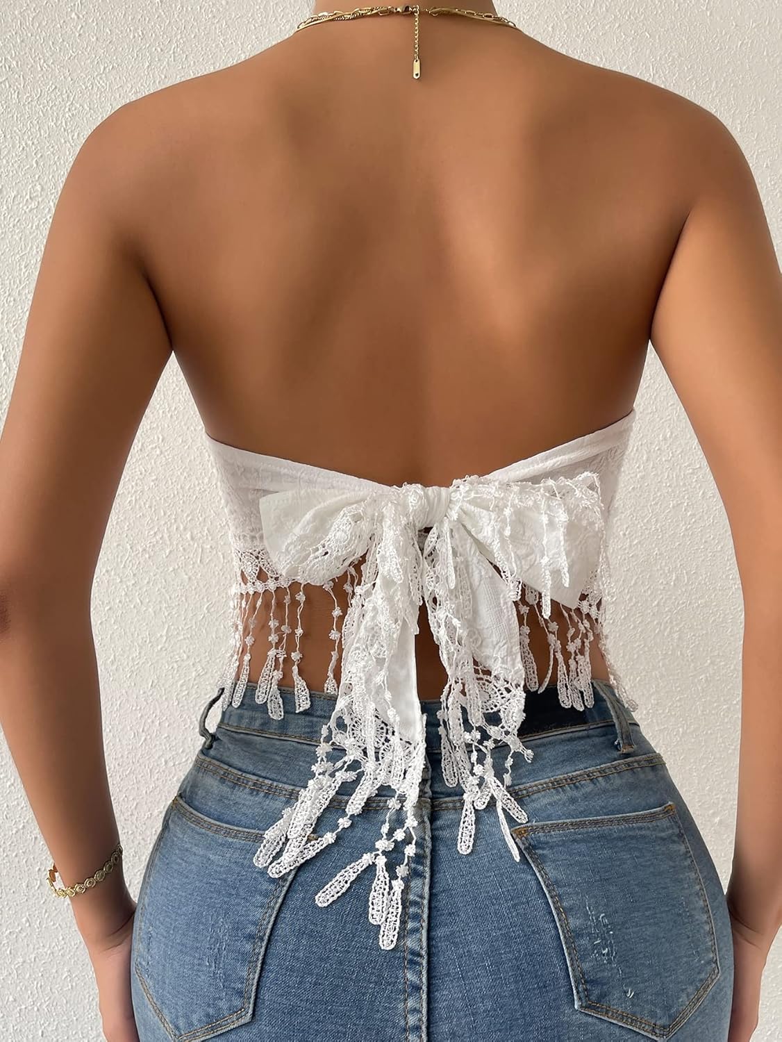 MakeMeChic Women's Boho Crop Tube Top Floral Tie Back Cute Bandana Tops - Image 2