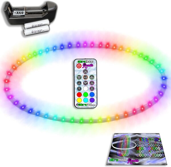 UltraHoop Remote LED Hoop – Wireless Control 60 Color Changing LED Lights w/ 300+ Modes & Patterns – Rechargeable Battery, HDPE Collapsible, Advanced to Beginner Hoola Hoops – 26” x 5/8″ OD – UltraPoi