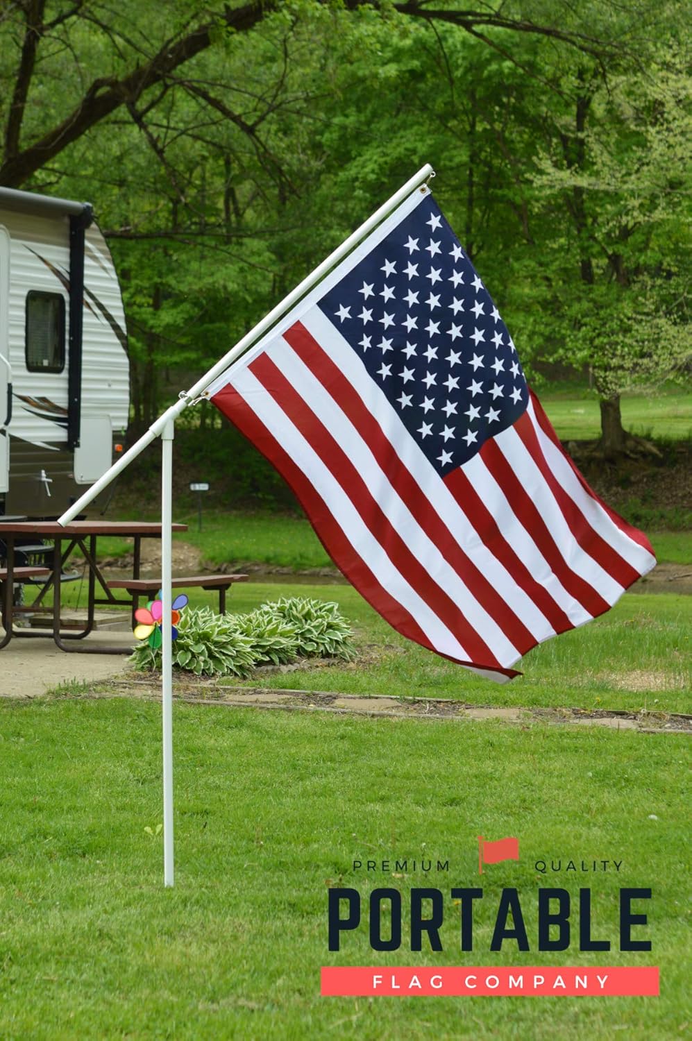 Portable Flag Pole - Premium Flagpole for Camping, The Beach, Tailgating, Includes 3x5 American Flag, Made of High Grade PVC - Image 2