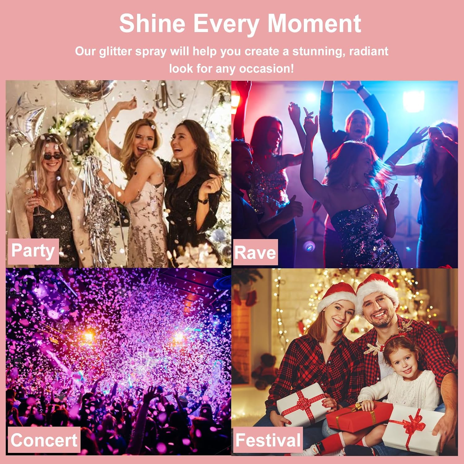 Boko Body Glitter Spray, 60ML Holographic Silver Glitter Spray for Body Hair Clothes, Quick-Drying and Long-Lasting Glitter Hairspray Body Shiny for Festival Music Concert Party Rave Accessories - Image 6