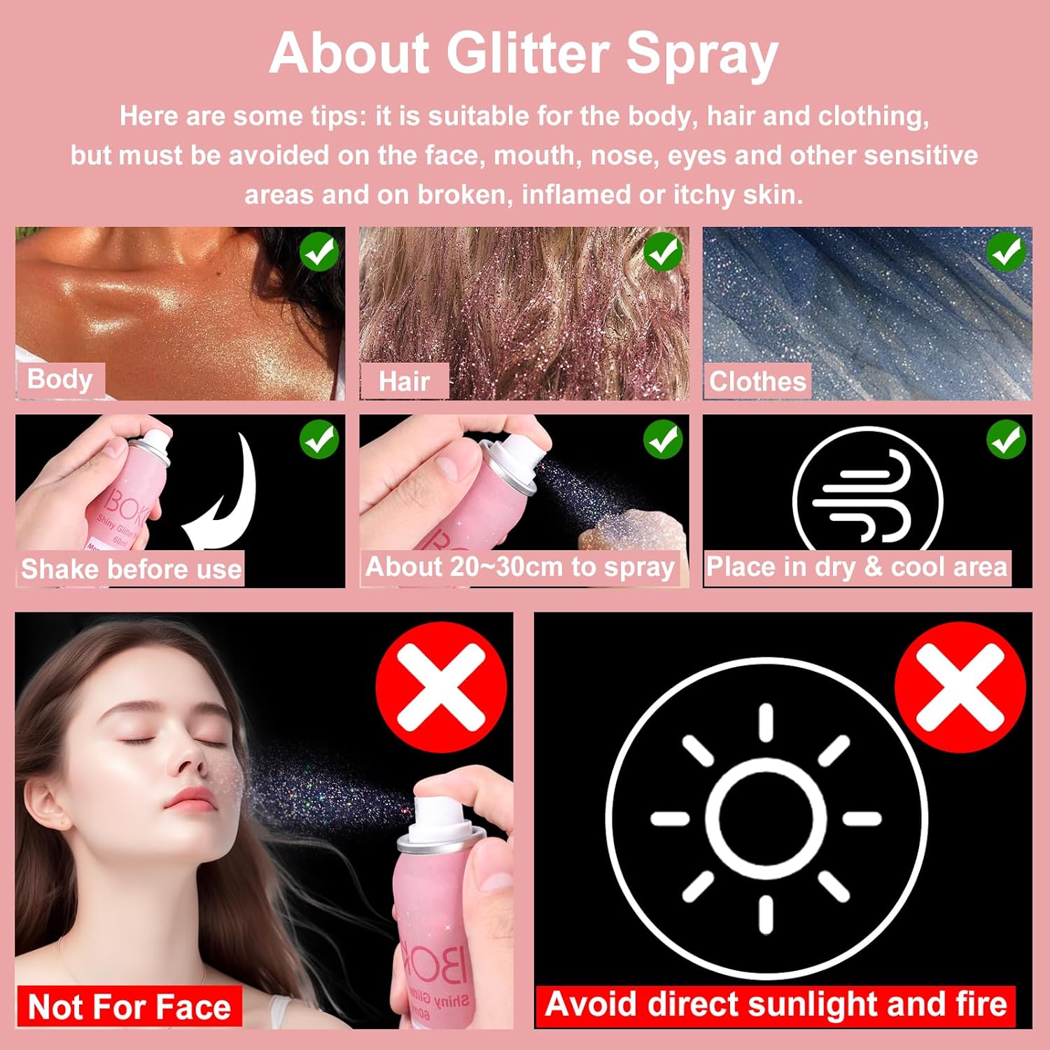 Boko Body Glitter Spray, 60ML Holographic Silver Glitter Spray for Body Hair Clothes, Quick-Drying and Long-Lasting Glitter Hairspray Body Shiny for Festival Music Concert Party Rave Accessories - Image 3