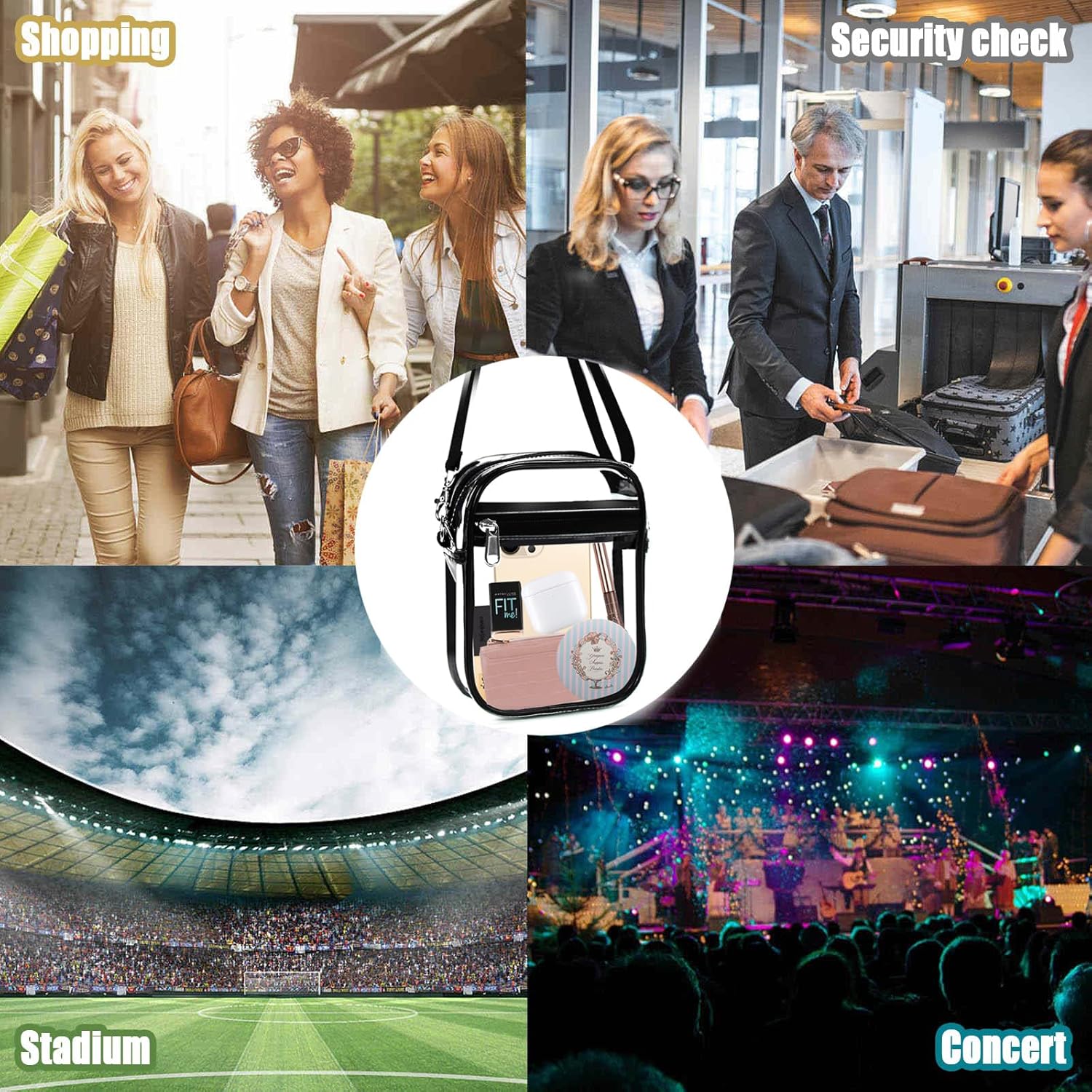 Fibrdoo Clear Crossbody Purse Bag, Clear Bag Stadium Approved with Front Pocket for Concerts Sports Festivals - Image 6