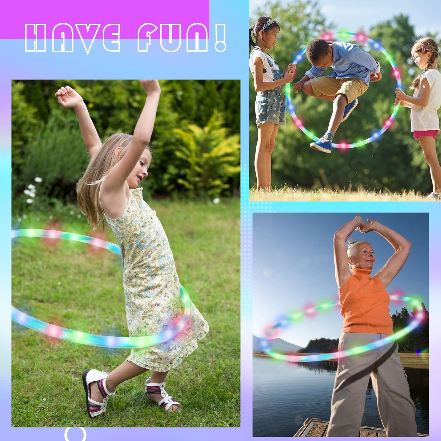 Jerify 8 Pack 36 Inch LED Light up Hoop for Kids Adults Children, Festival Accessories LED Glowing Lights Fitness Exercise Changing Exercise Glowing Hoop for Kids Dance Dark Fitness - Image 3