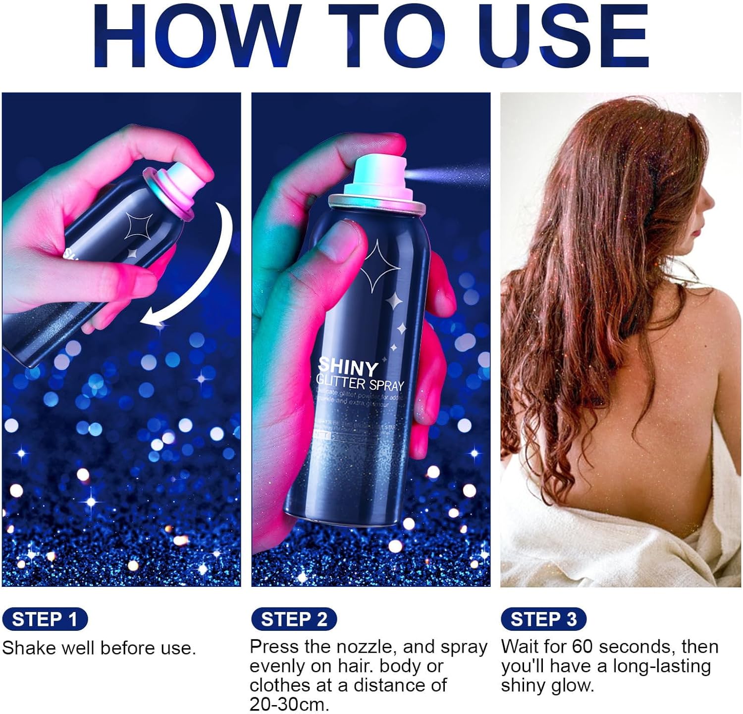 Body Glitter Spray for Hair and Body, Hairspray for Clothes, Long-Lasting Body Shimmer Spray Suitable for Stage, Festival Rave and Makeup Prom 2.11 Fl Oz - Image 7