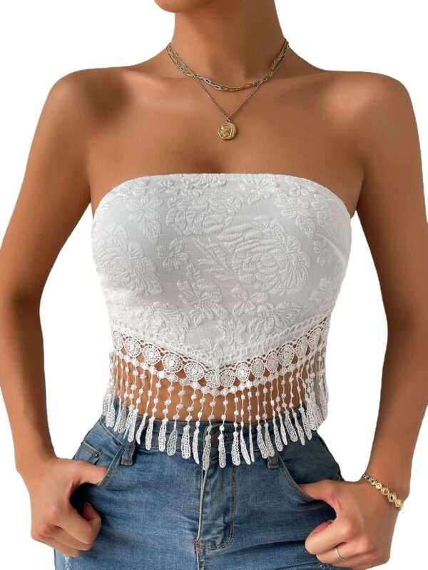 MakeMeChic Women’s Boho Crop Tube Top Floral Tie Back Cute Bandana Tops
