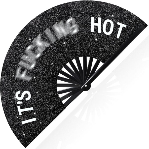 Large Folding Hand Rave Fan for Men Women Bamboo Folding Clack Hand Fan for EDM Music Disco Rave Festival Party Supplies(Cool)
