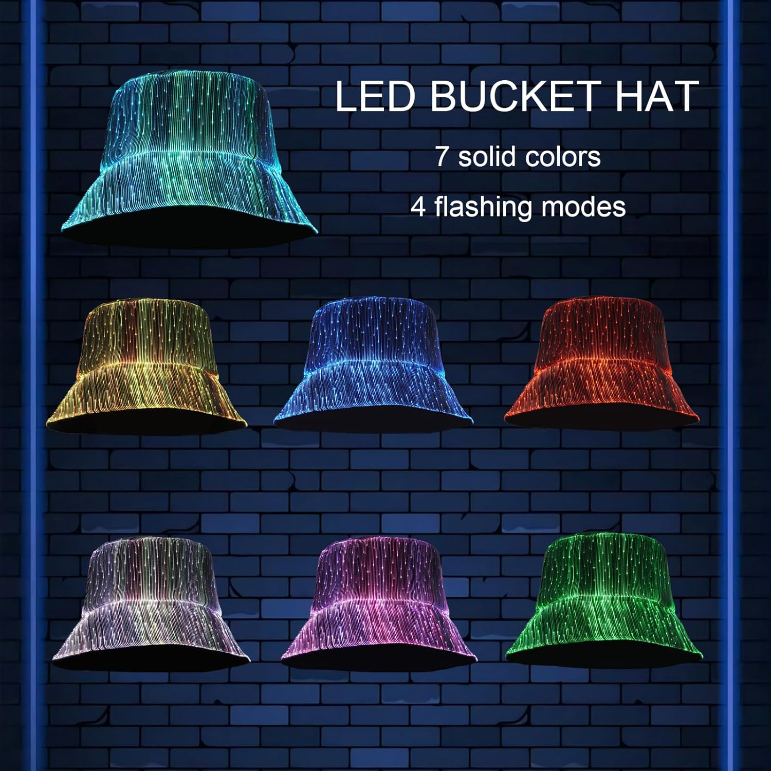 LED Rave Bucket Hat Light up Fisherman Cap 7 Colors Glow in the Dark Party Hats USB Rechargeable EDM Festival Gear - Image 2