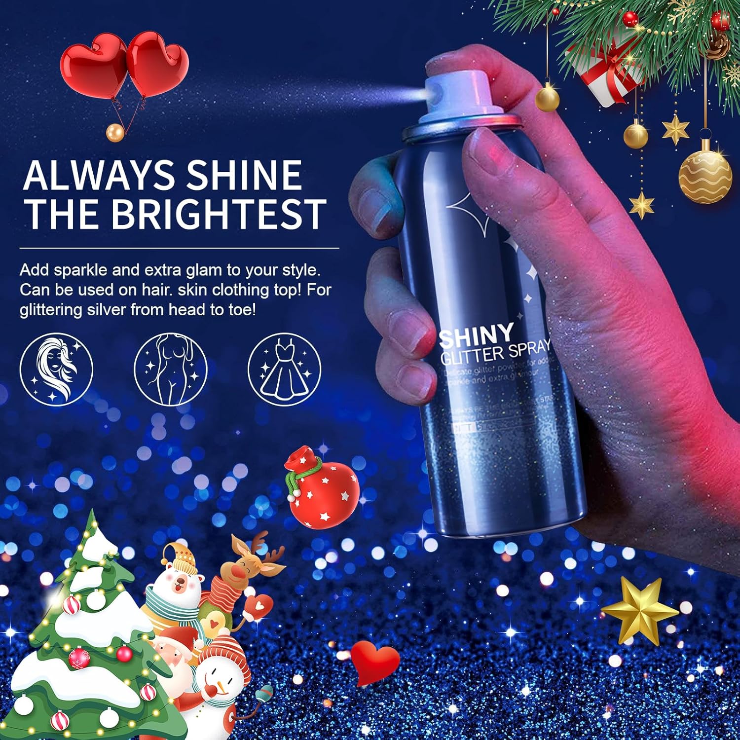 Body Glitter Spray for Hair and Body, Hairspray for Clothes, Long-Lasting Body Shimmer Spray Suitable for Stage, Festival Rave and Makeup Prom 2.11 Fl Oz - Image 3