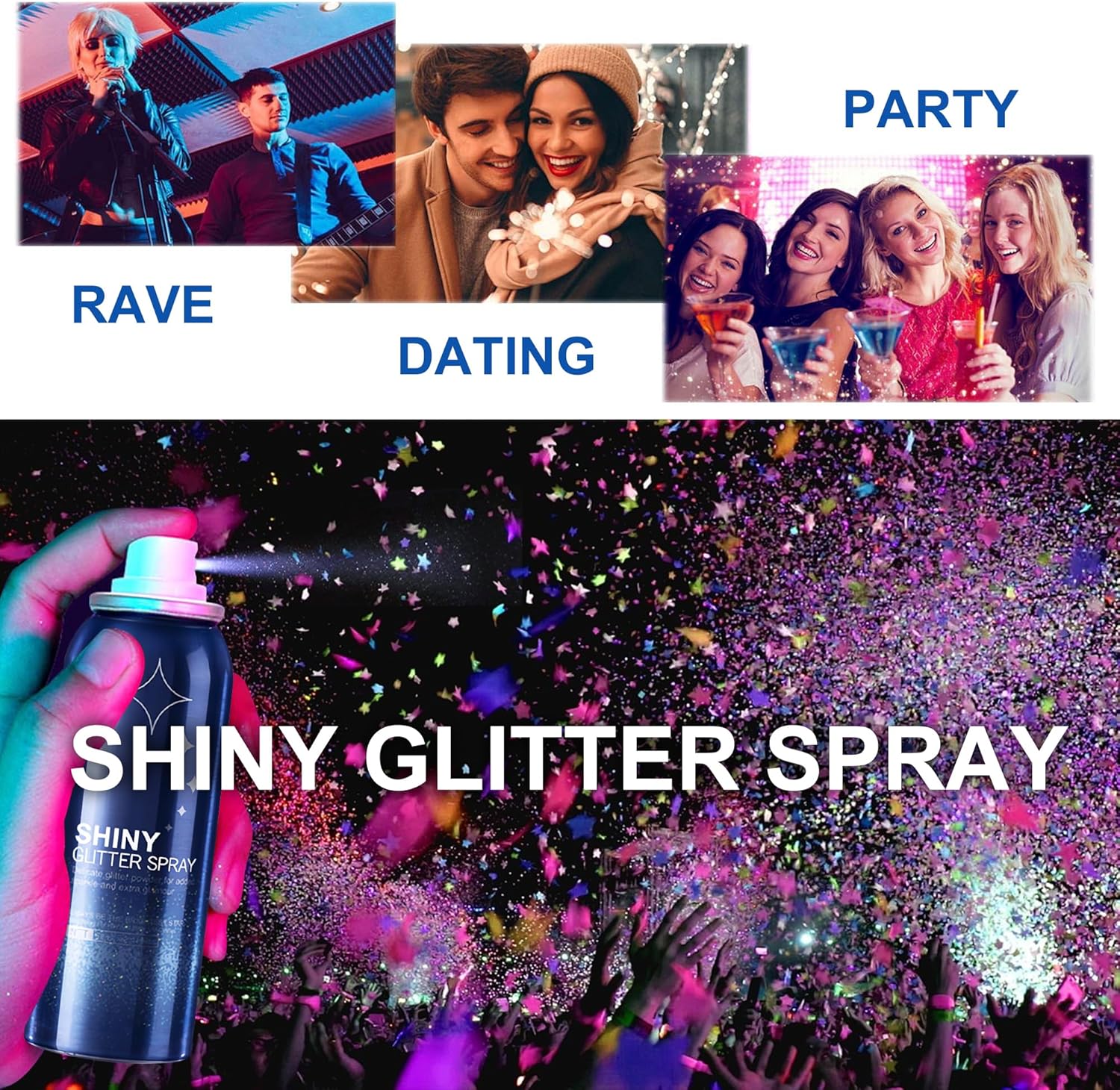 Body Glitter Spray for Hair and Body, Hairspray for Clothes, Long-Lasting Body Shimmer Spray Suitable for Stage, Festival Rave and Makeup Prom 2.11 Fl Oz - Image 6