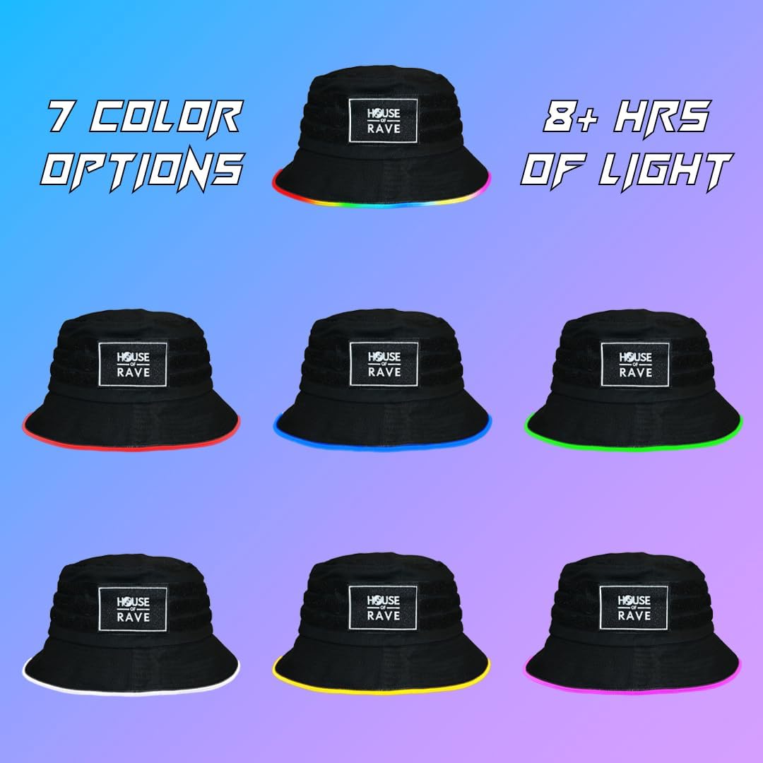 Secret Patch Pocket LED Bucket Hat - Customizable Rave Bucket Hat for Men, Women - Multicolor LED Bucket Hat - Hook and Loop Patch Bucket Hat - Image 5