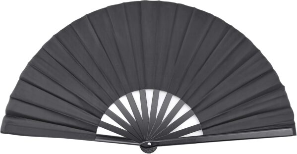 Large Folding Hand Held Fan Sturdy 13 Inches Nylon-Cloth Vintage Retro Fabric Big Rave Clack Fan for Line Dancing Chinese Kung Fu Festival Craft Dance Decoration Party Favors (Black)