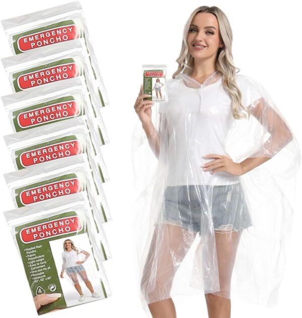 6/12 Pack Disposable Rain Ponchos Family Pack for Adults – Emergency Rain Ponchos for Women and Men