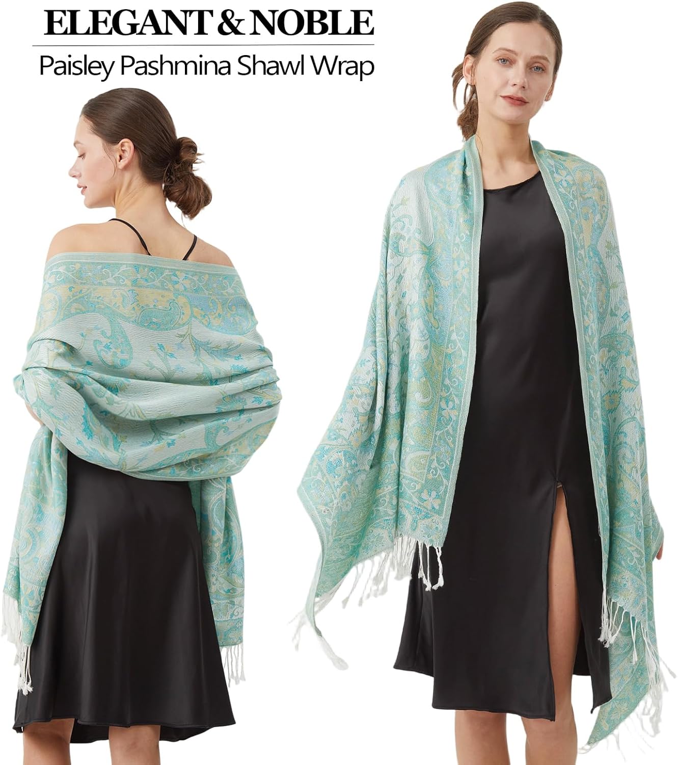 Paisley Pashmina Rave Shawl Scarf-Women's Reversible Ethnic Jacquard Pashmina Wraps for Evening Travel - Image 2