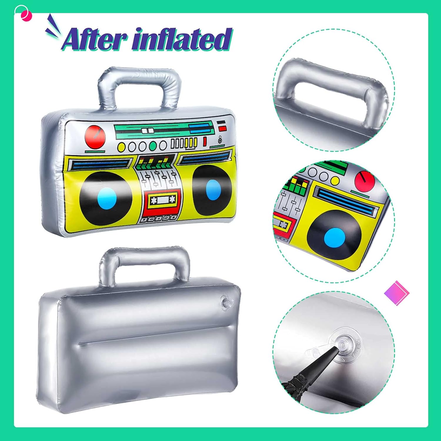 BBTO 15 Pcs Inflatable Rock Star Toy Set Party Props Musical Instrument Blow up Guitar Inflate 80s 90s Party Decorations Rock Band Bass Guitar Microphones Box Toys for Carnival Concert Favors - Image 3