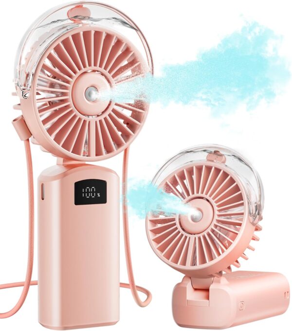 Gaiatop Portable Misting Fan, 180° Foldable Handheld, 3 Speeds USB Rechargeable, Spray Water Mist with LED Digital Display, Personal Cooling Mini Hand Fans for Travel, Hiking, Concert, Outdoor, Pink