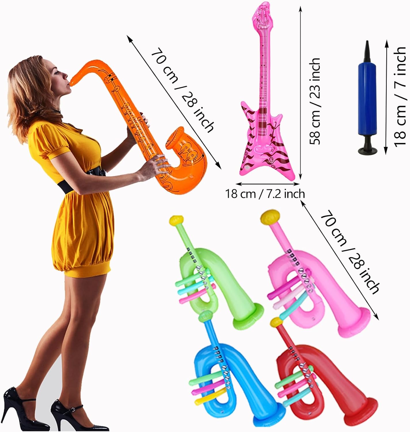 Inflatable Guitar Set - Rock Star Toy with Inflatable Guitar, Bass, Piano, Drum, Microphone and Saxophone - Image 4