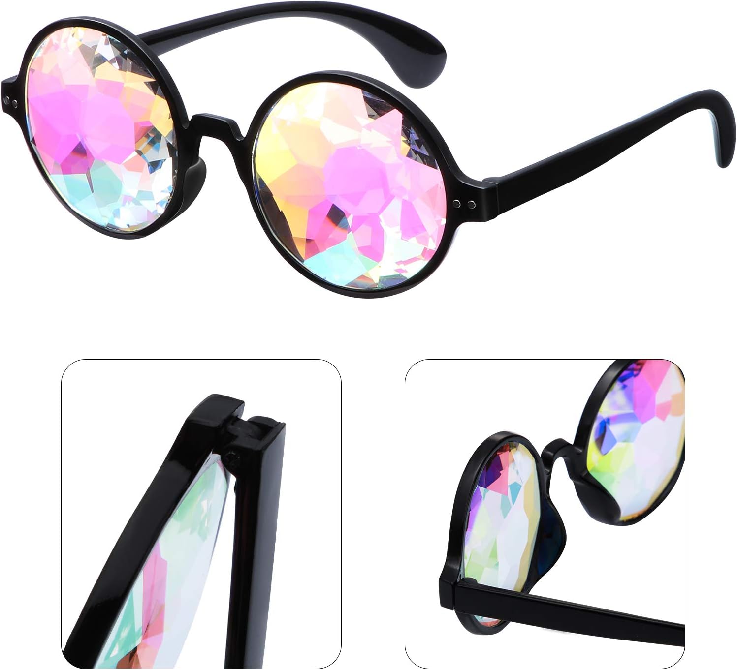 Yaomiao 3 Pieces Festival Kaleidoscope Rave Glasses Goggles Kaleidoscope Sunglasses Diffraction Glasses Prism Rainbow Sunglasses - Image 4