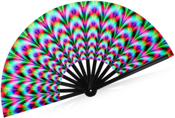 Yinkin 13 Inch Large Clack Rave Fan Folding Hand Fans for Line Dancing Popping Men Women Trippy Gifts Glow Handheld for EDM Music Festival Club Disco Party Dance Decoration