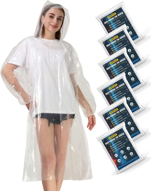 Rain Ponchos for Adults, Clear Family Pack – Disposable Rain Poncho for Women and Men with Drawstring Hood