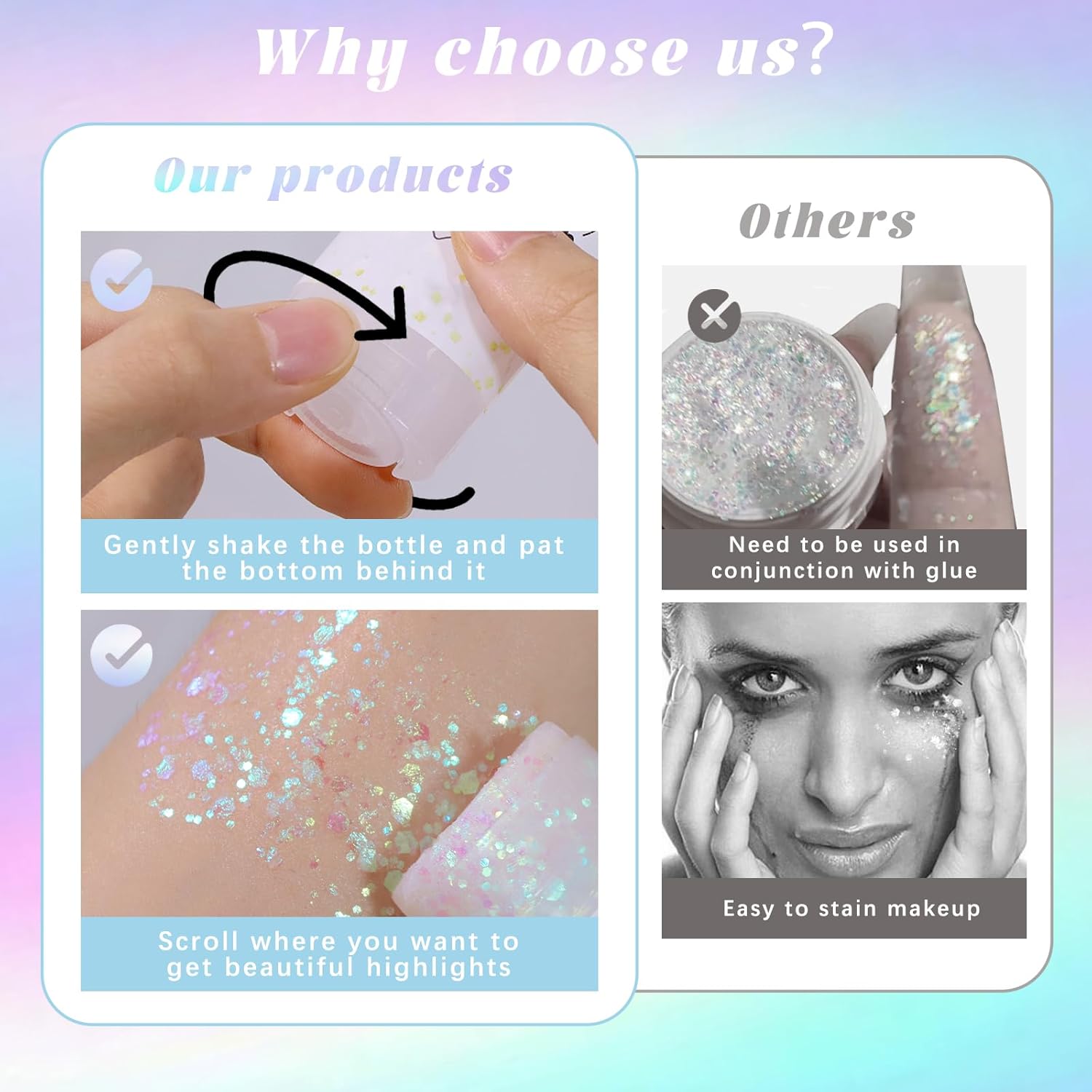 Clear White Body Glitter Stick, Face Glitter Gel Singer Concerts Festival Rave Accessories, Mermaid Sequin Hair Glitter Face Paint Makeup Chunky Sparkling Body Shimmer Glitter for Women, 01# - Image 4