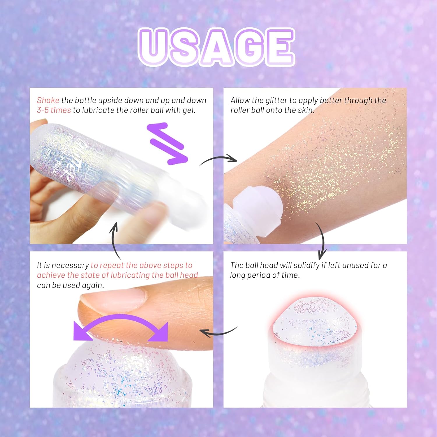 DAGEDA Body Glitter Gel, Roll-on Face Glitter for Mermaid Makeup Festival Rave Accessories, Holographic Hair Glitter Gel,Body Shimmer Halloween Makeup for Rave Party (Sparkling Pink) - Image 7