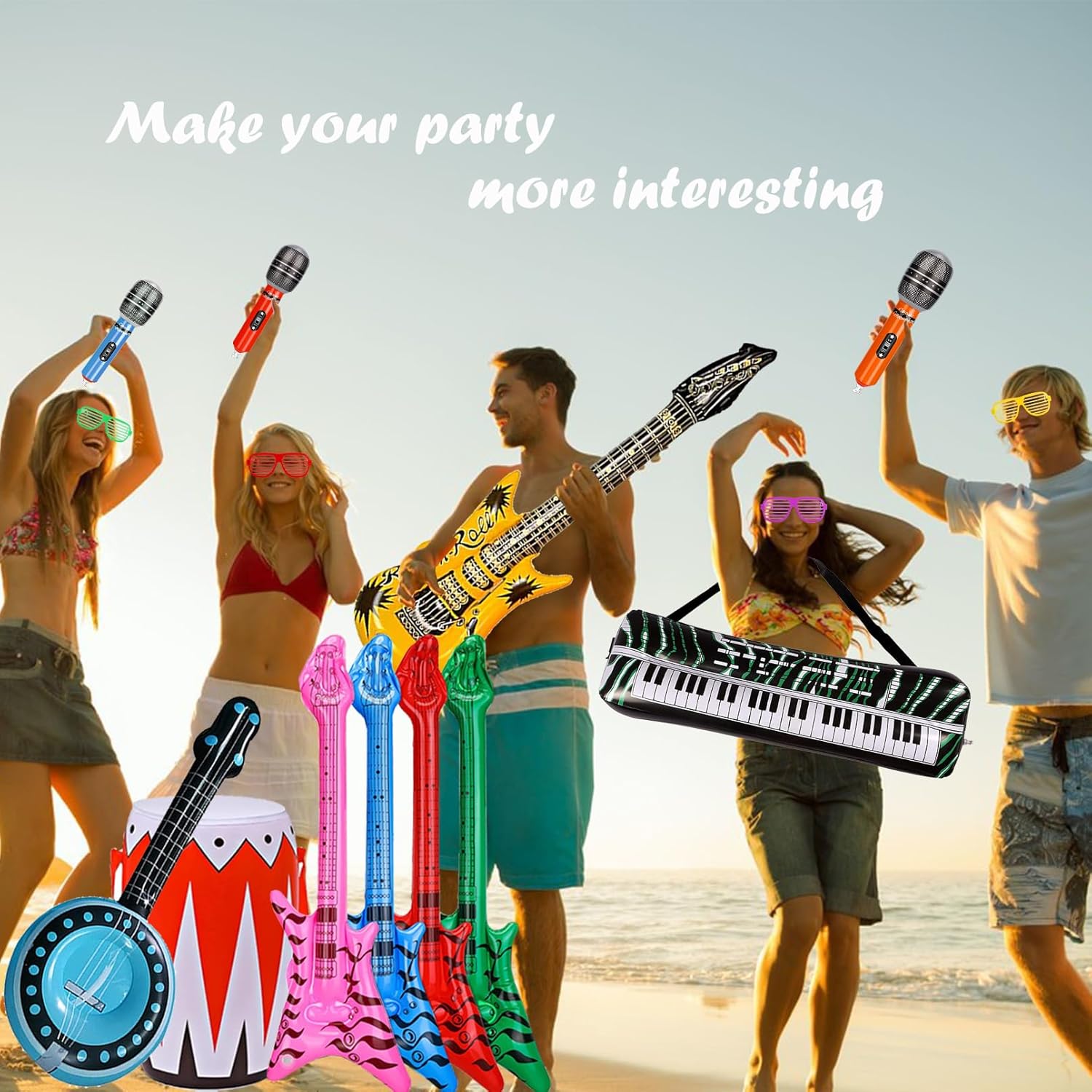 Inflatable Guitar Set - Rock Star Toy with Inflatable Guitar, Bass, Piano, Drum, Microphone and Saxophone - Image 7
