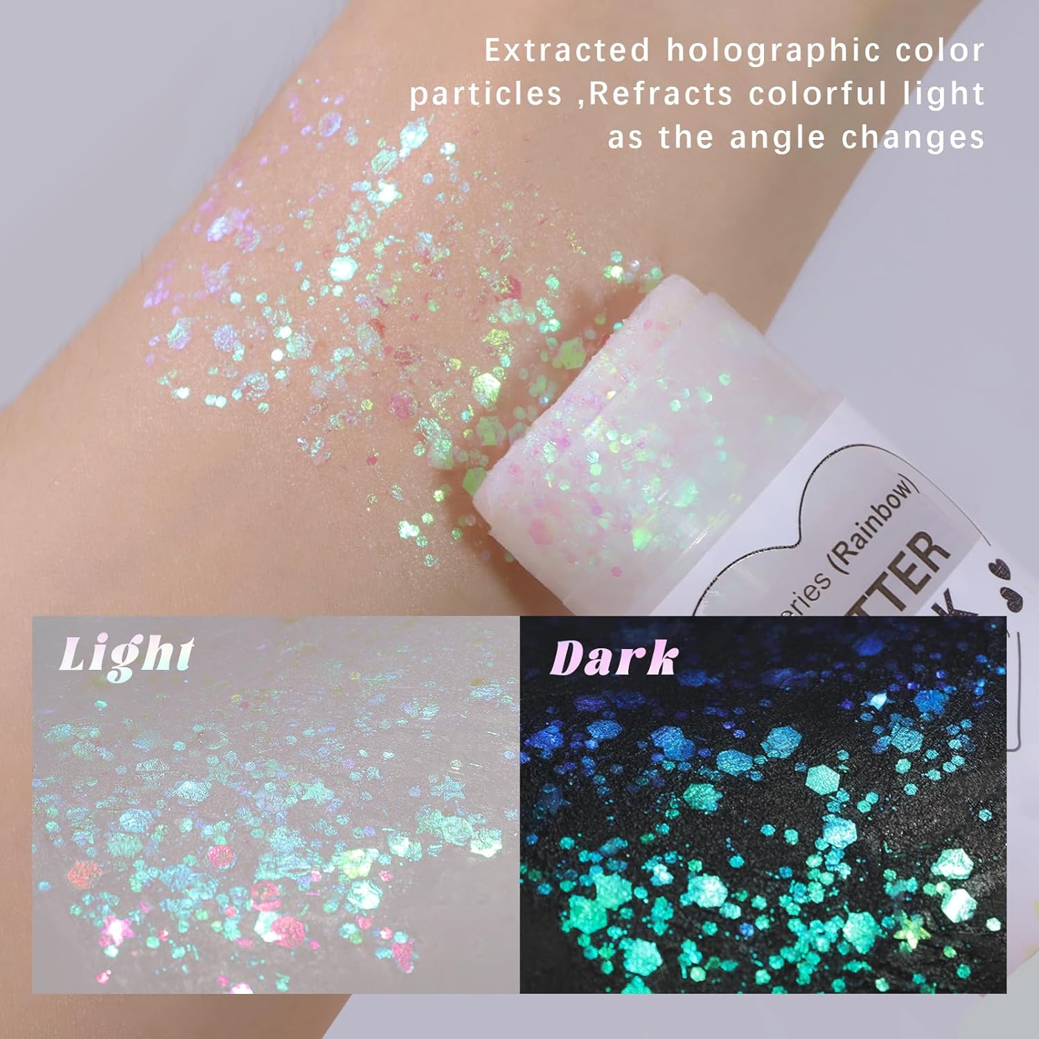 Clear White Body Glitter Stick, Face Glitter Gel Singer Concerts Festival Rave Accessories, Mermaid Sequin Hair Glitter Face Paint Makeup Chunky Sparkling Body Shimmer Glitter for Women, 01# - Image 3